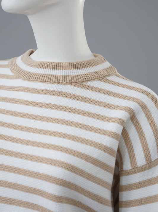 Weiß-sandfarben gestreifter Pullover von SoSue – Ansicht 2