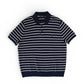 Dunkelblau/Weiß gestreiftes Strick-Polo aus Cotton und Leinen
