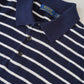 Dunkelblau/Weiß gestreiftes Strick-Polo aus Cotton und Leinen