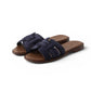 Dunkelblaue Velours-Pantolette