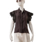 Dunkelbraune Kurzarm-Bluse mit Spitze