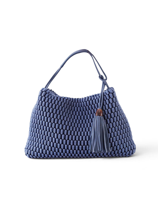 Jeansfarbene Bubble-Tasche „Tango“ aus exklusivem 3D-Wollgewebe von Tissa Fontaneda