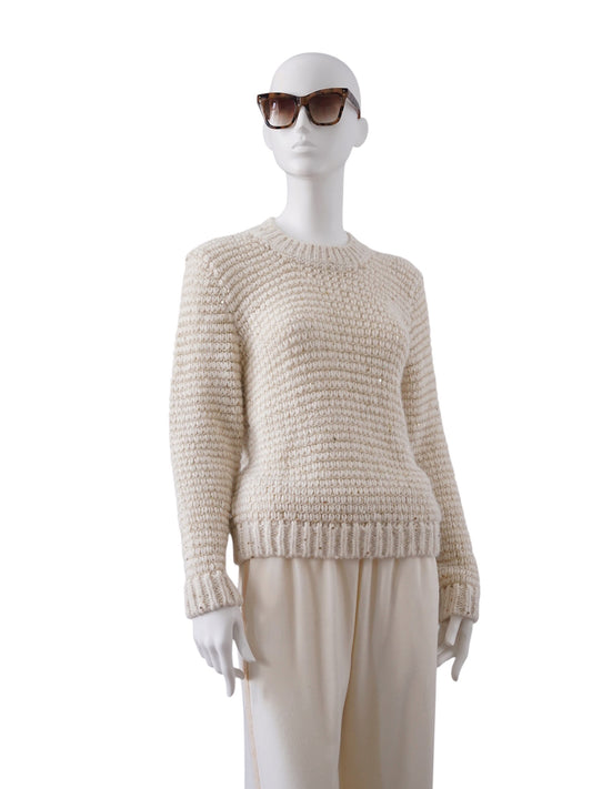 Sandfarbener Grobstrick-Pullover mit Pailletten von Herno – Ansicht 7