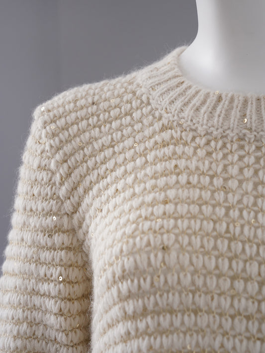 Sandfarbener Grobstrick-Pullover mit Pailletten von Herno – Ansicht 5