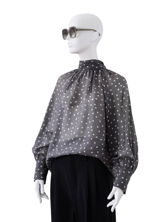 Graue transparente Punkte-Bluse mit Schleife von SoSue – Ansicht 4
