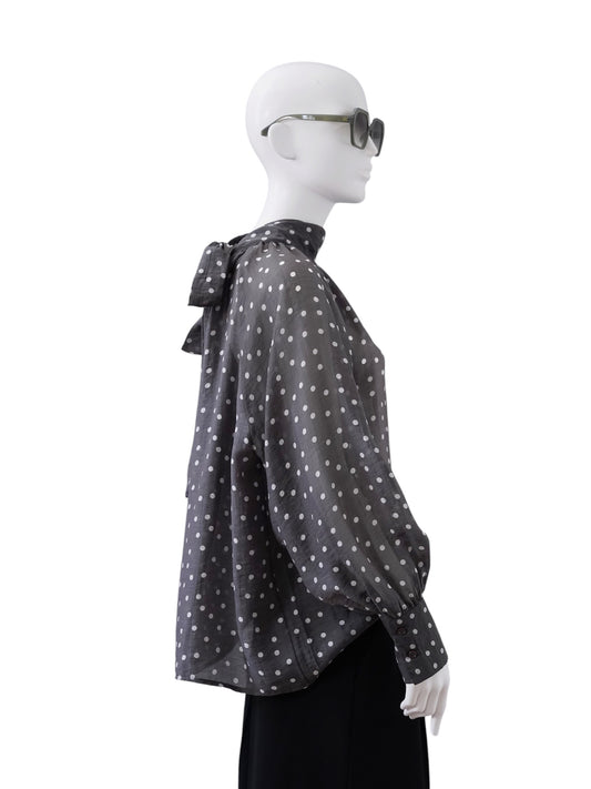 Graue transparente Punkte-Bluse mit Schleife von SoSue – Ansicht 5