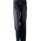Dunkelblaue, gewaschene Jeans mit goldenen Knöpfen