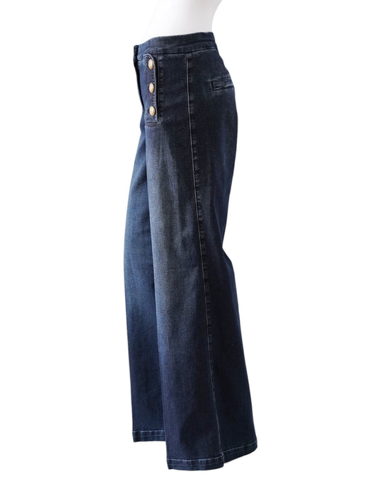 Dunkelblaue Sailor-Jeans „Bridget“ mit goldenen Knöpfen von Seductive – Ansicht 3