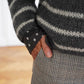 Grau/Cremefarbener, gestreifter Turtleneck aus Cashmere und Seide