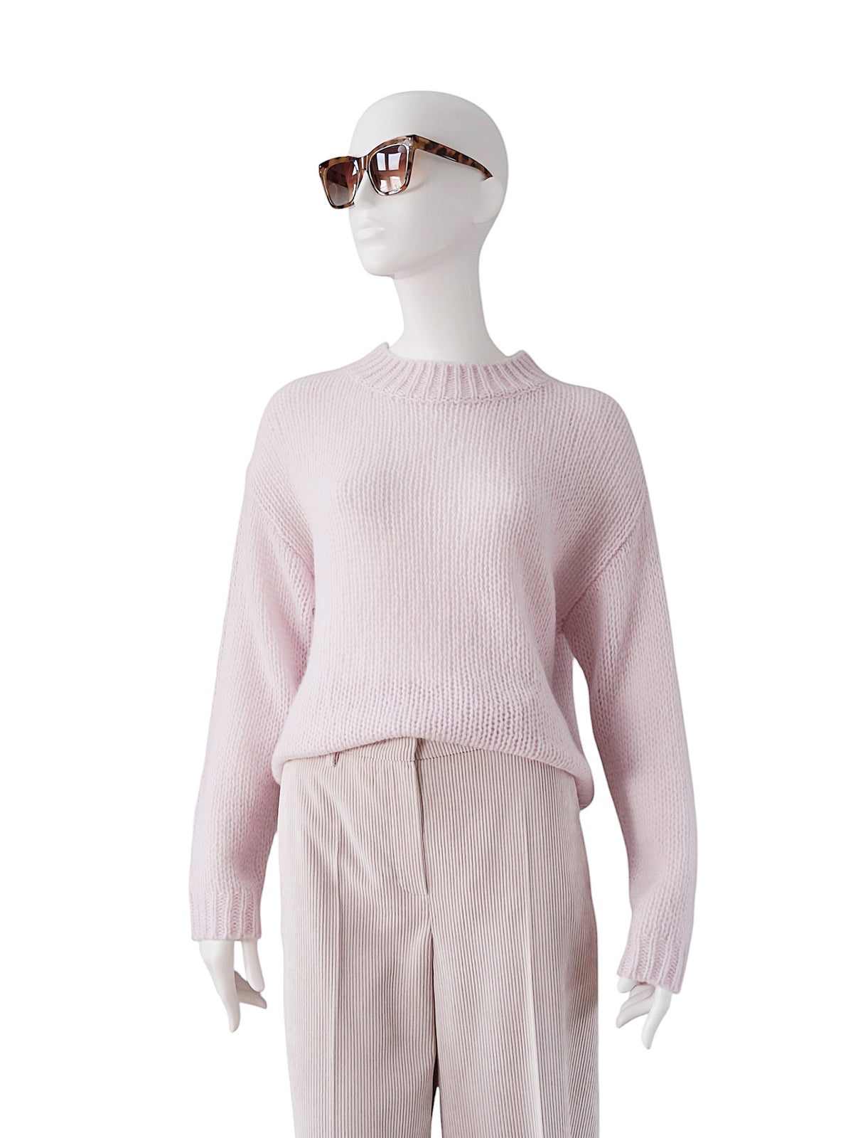 Roséfarbener Oversize-Grobstrick-Pullover aus Cashmere und Seide von Henry Christ – Ansicht 2