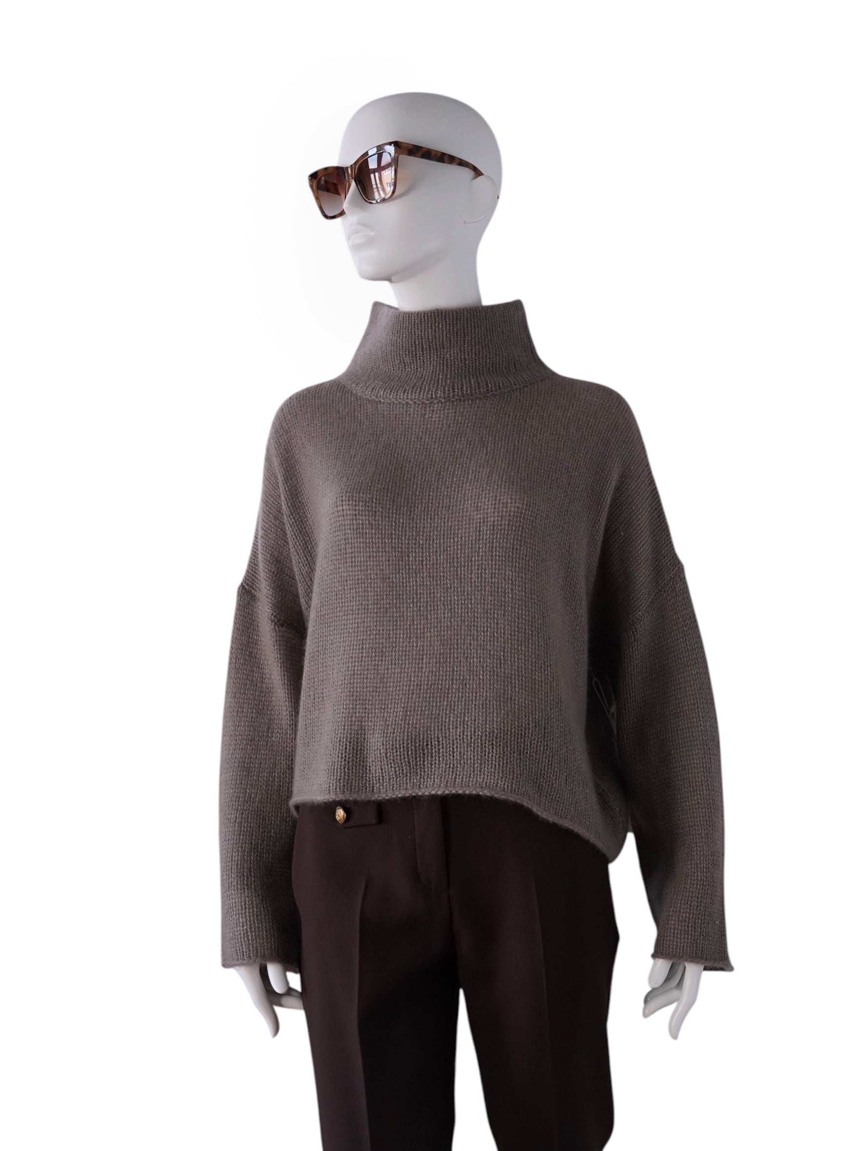 Taupefarbener, cropped Turtleneck aus Cashmere und Seide von FFC