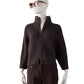 Dunkelbraune, gerippte Strickjacke aus Wolle und Cashmere