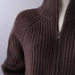 Dunkelbraune, gerippte Strickjacke aus Wolle und Cashmere