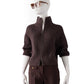 Dunkelbraune, gerippte Strickjacke aus Wolle und Cashmere