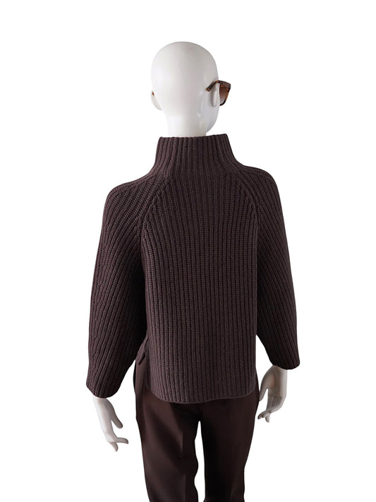 Dunkelbraune Strickjacke mit Reißverschluss und Stehkragen von FFC – Ansicht 5