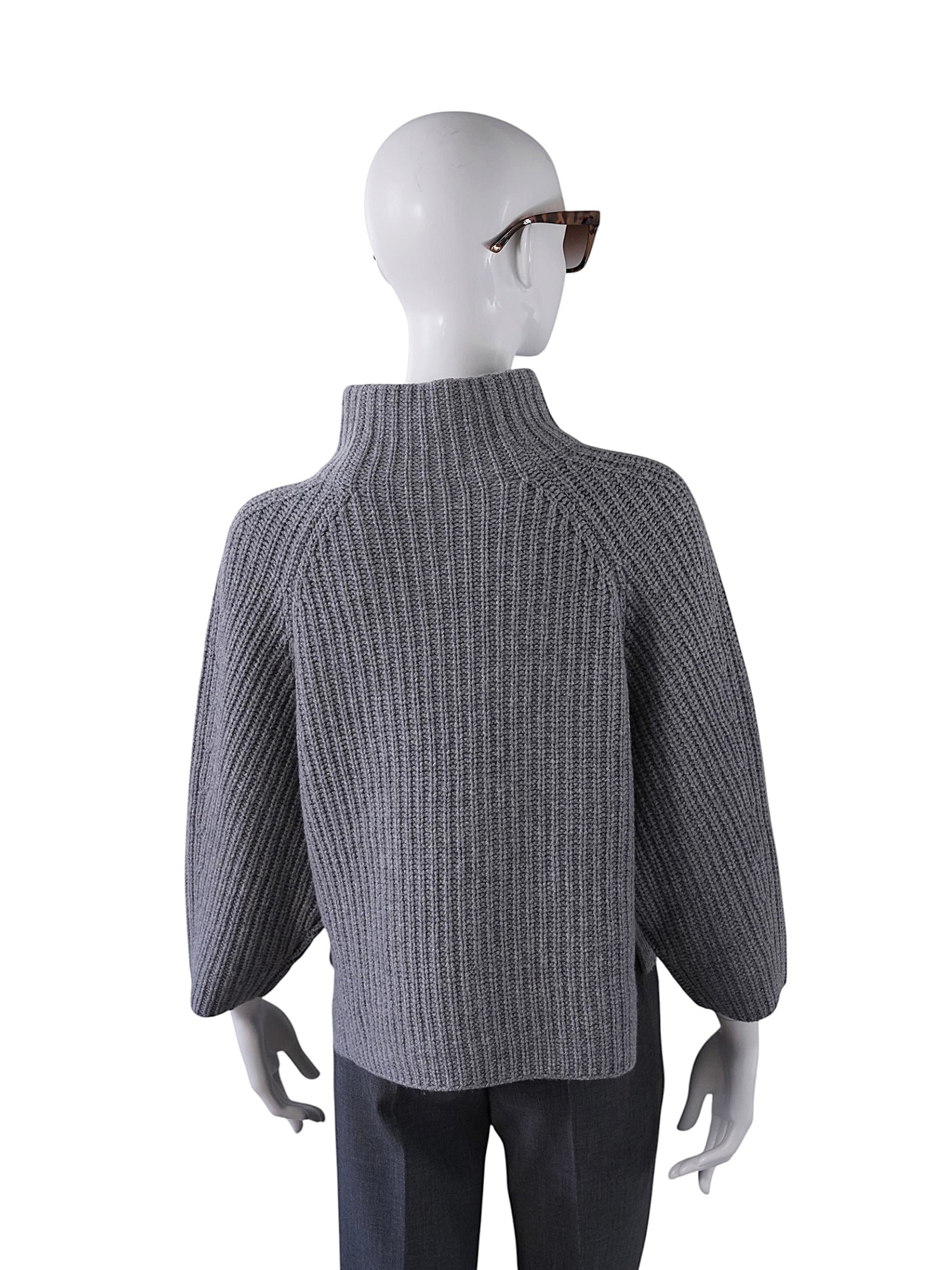 Graue Strickjacke mit Reißverschluss und Stehkragen von FFC – Ansicht 6
