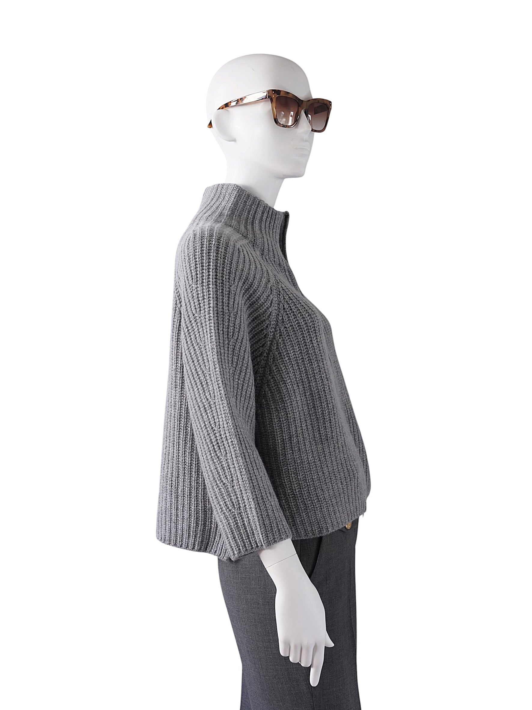 Graue Strickjacke mit Reißverschluss und Stehkragen von FFC – Ansicht 5