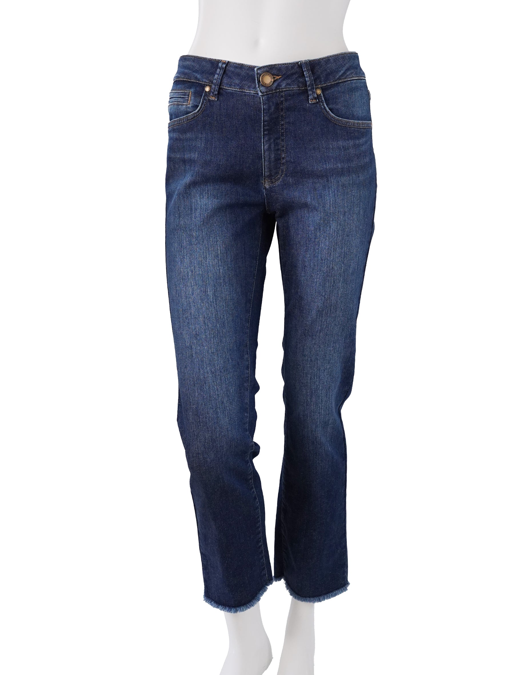 Dunkelblaue Straight-Jeans „Claire“ mit Fransensaum von Seductive