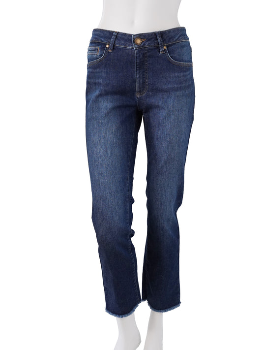 Dunkelblaue Straight-Jeans „Claire“ mit Fransensaum von Seductive