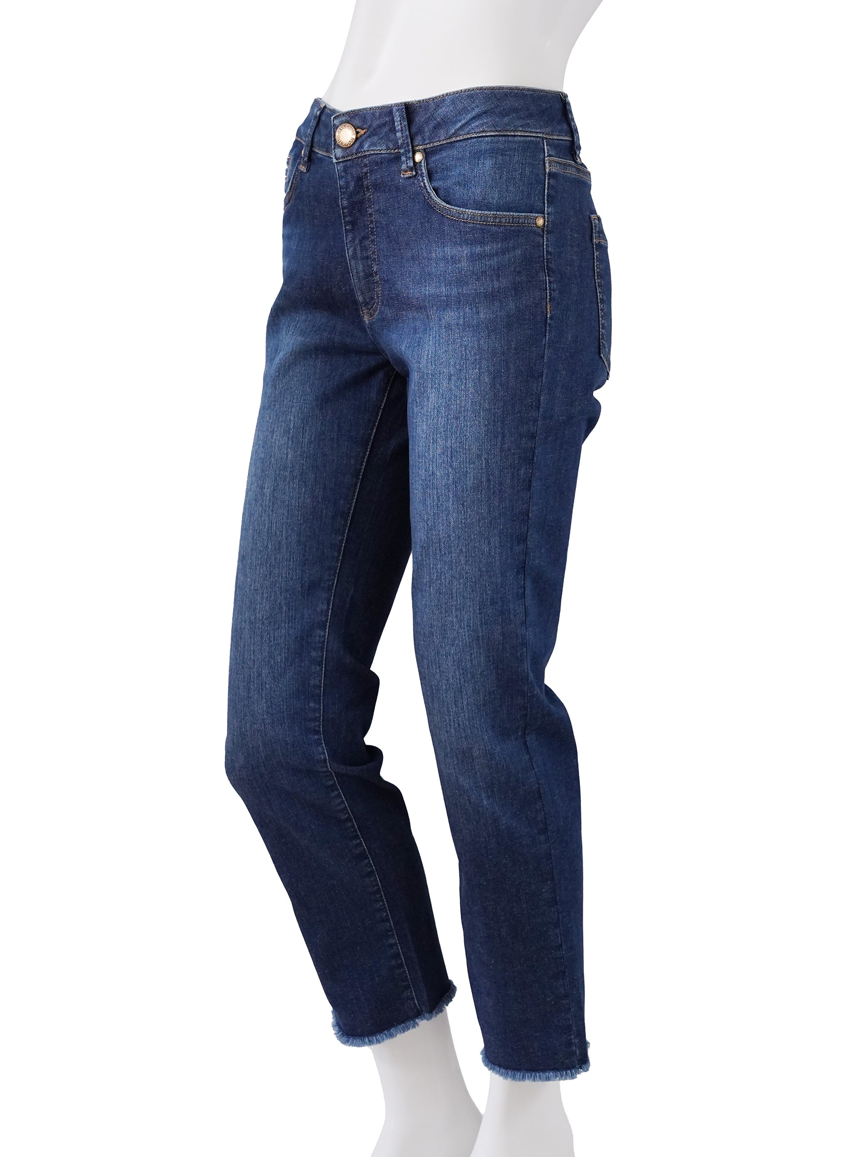 Dunkelblaue Straight-Jeans „Claire“ mit Fransensaum von Seductive – Ansicht 2