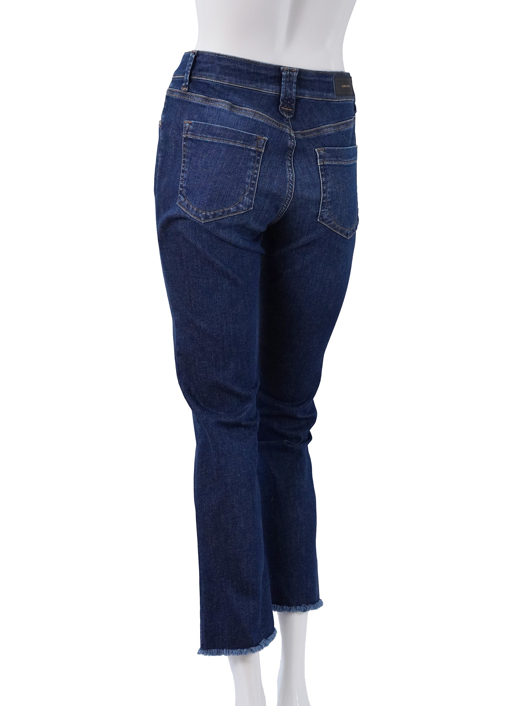 Dunkelblaue Straight-Jeans „Claire“ mit Fransensaum von Seductive – Ansicht 3