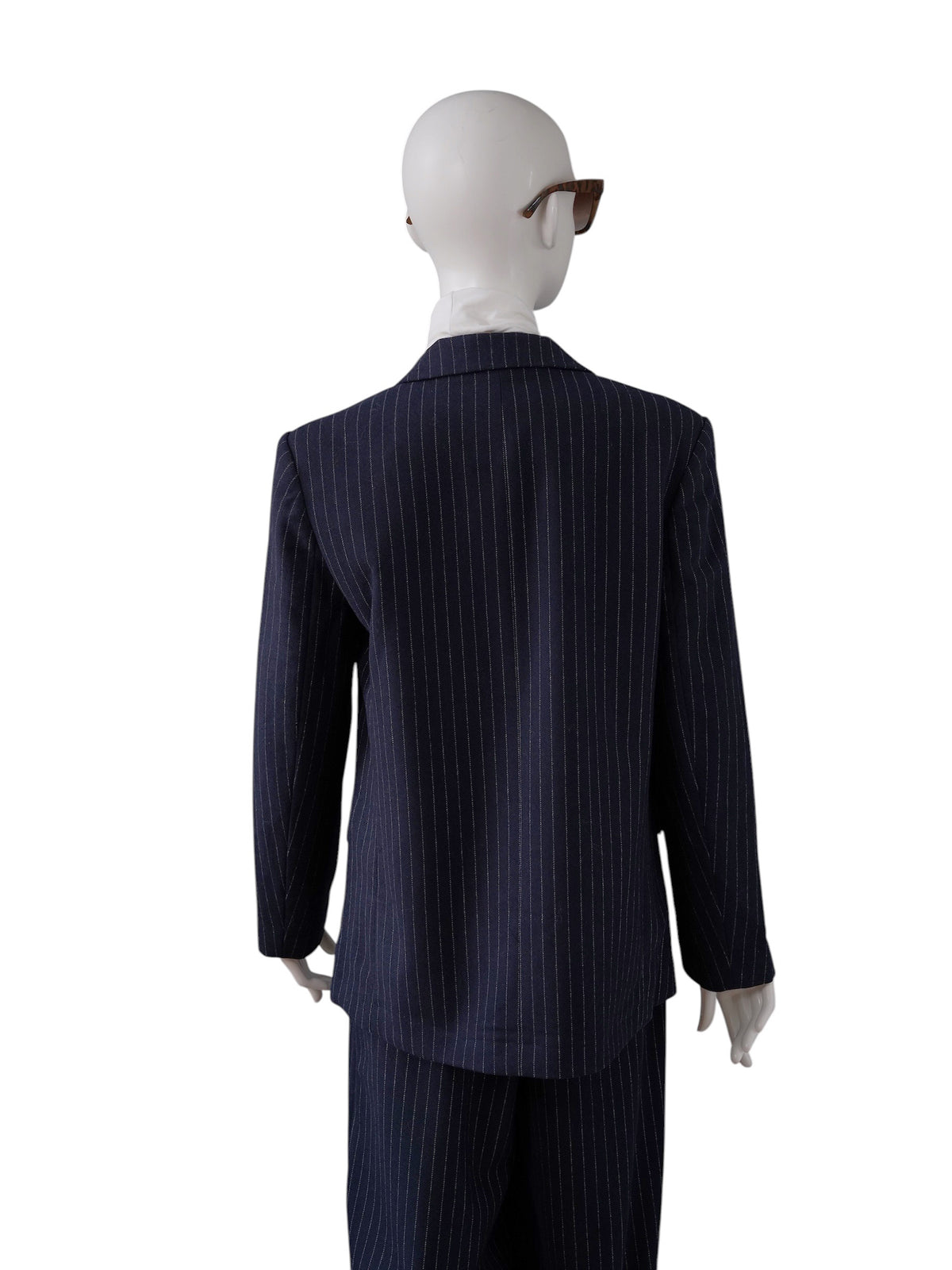 Dunkelblauer zweireihiger Nadelstreifen-Blazer von Alcidia da Veiga – Ansicht 6
