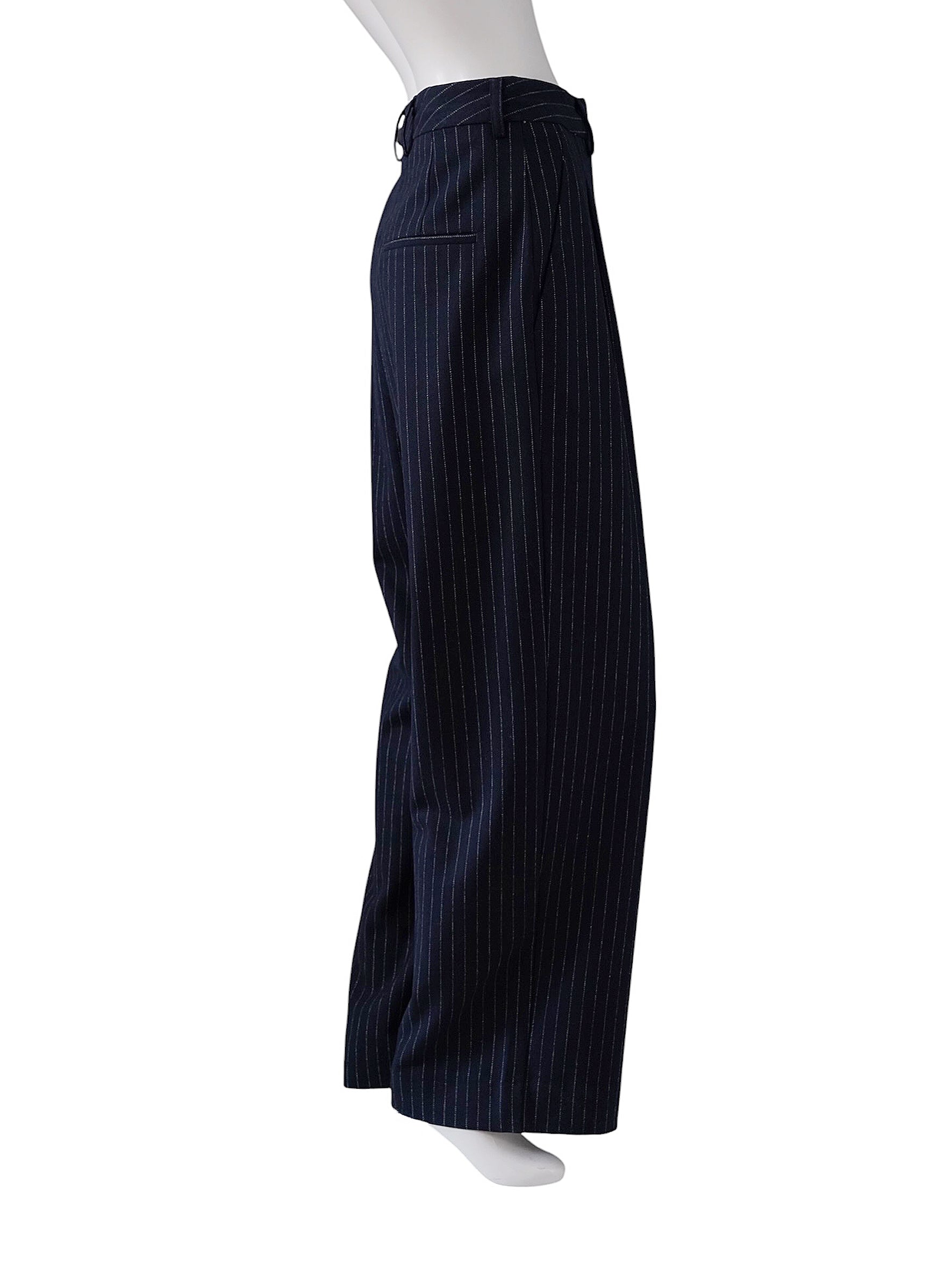 Dunkelblaue Nadelstreifen-Hose mit Bundfalte von Alcidia da Veiga – Ansicht 4