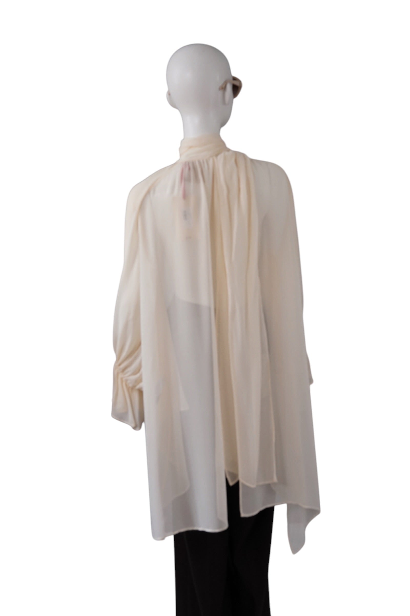 Cremefarbene Chiffon-Bluse mit Schluppe und Volantärmeln von Semicouture – Ansicht 5