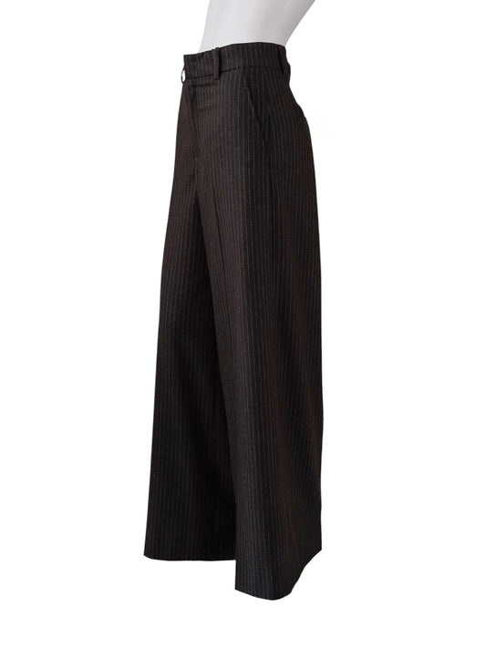 Dunkelbraune Nadelstreifen-Hose "Ivon" mit weitem Bein von Rossi – Ansicht 2