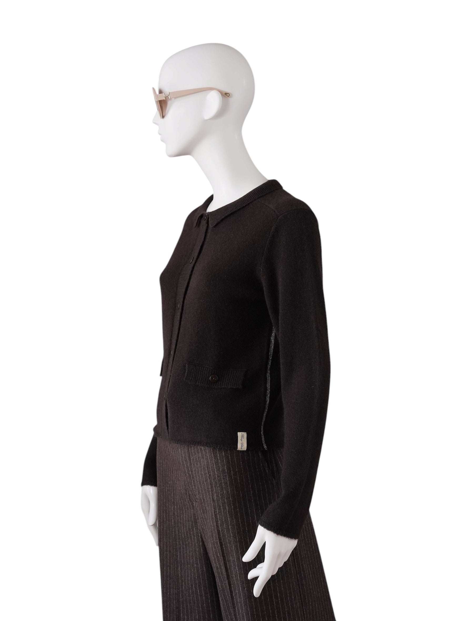 Dunkelbraune Strickjacke aus Cashmere und Cotton von Henry Christ – Ansicht 2