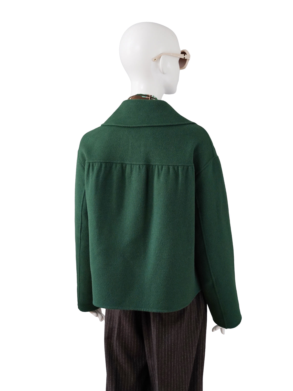 Dunkelgrüne Double-Face-Jacke aus Wolle und Cashmere von ODEEH – Ansicht 5