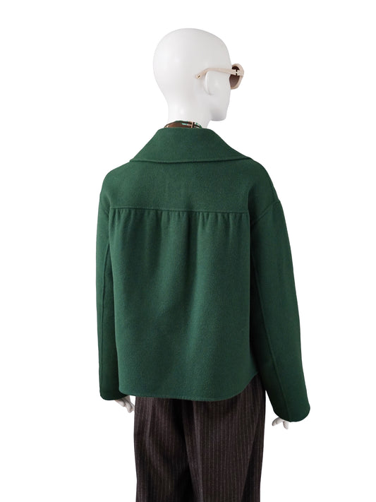 Dunkelgrüne Double-Face-Jacke aus Wolle und Kaschmir von ODEEH – Ansicht 5