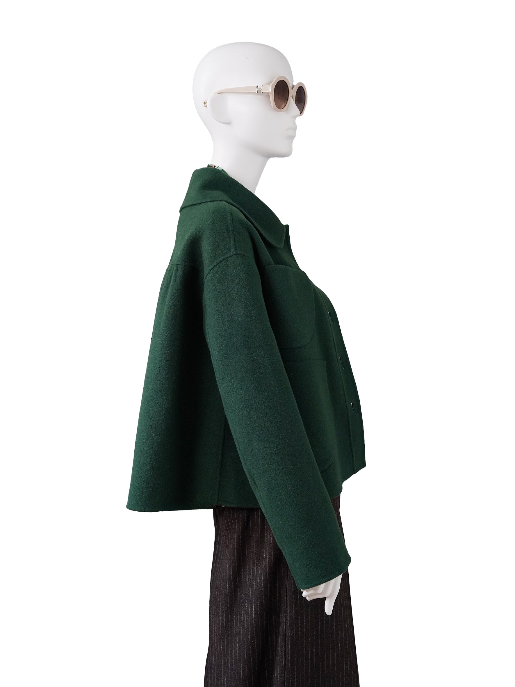Dunkelgrüne Double-Face-Jacke aus Wolle und Cashmere von ODEEH – Ansicht 3