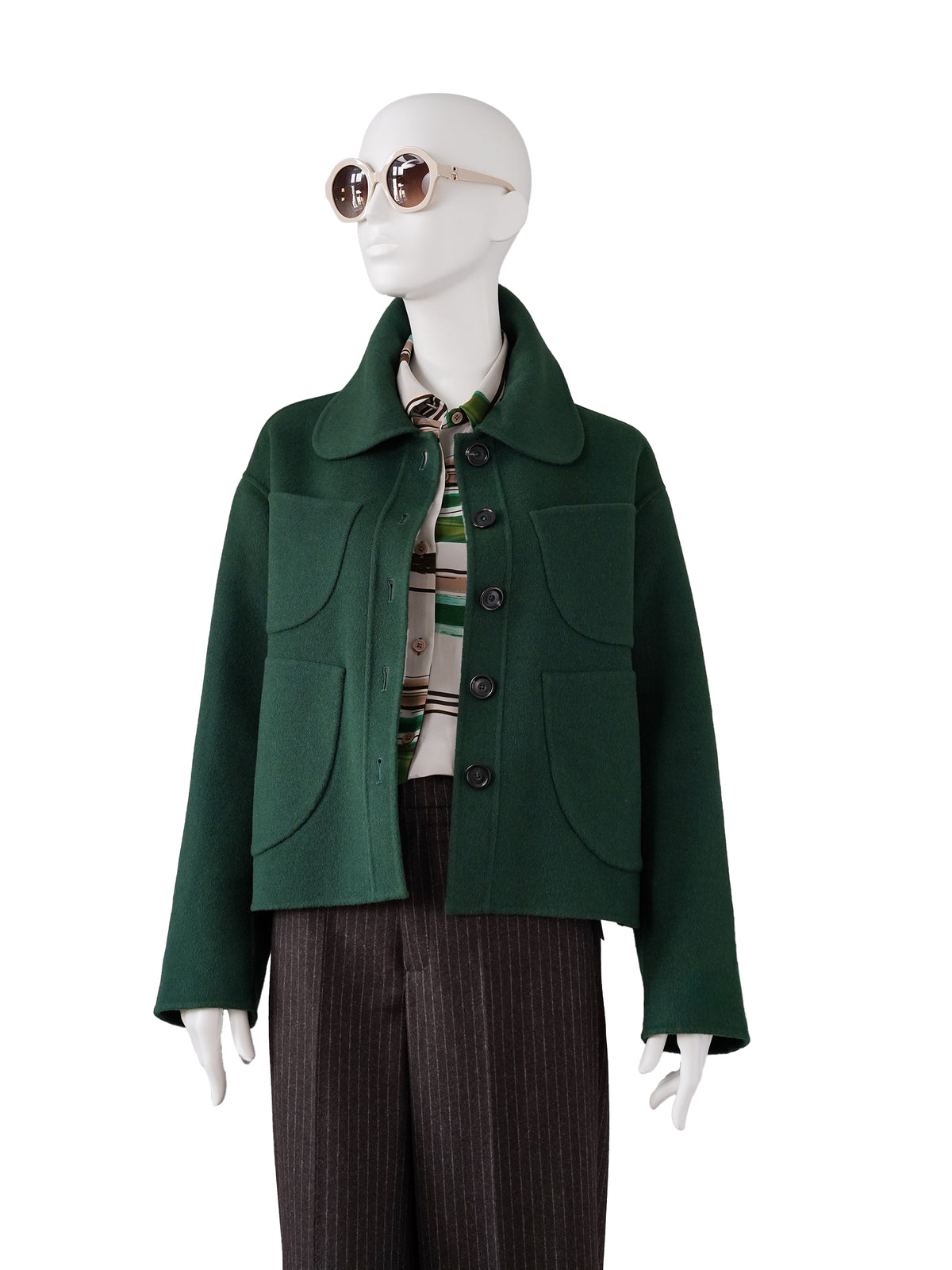 Dunkelgrüne Double-Face-Jacke aus Wolle und Cashmere von ODEEH