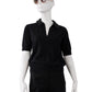 Schwarzes Strick-Polo mit perlenbesetztem Kragen von Semicouture