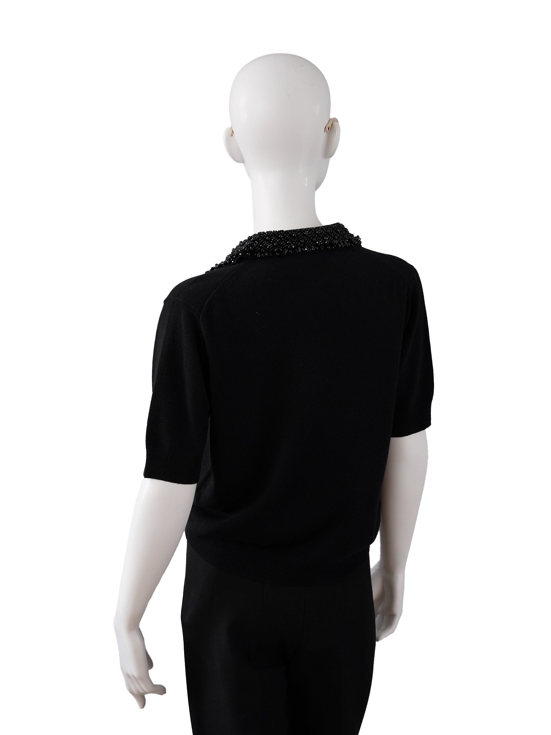 Schwarzes Strick-Polo mit perlenbesetztem Kragen von Semicouture – Ansicht 3
