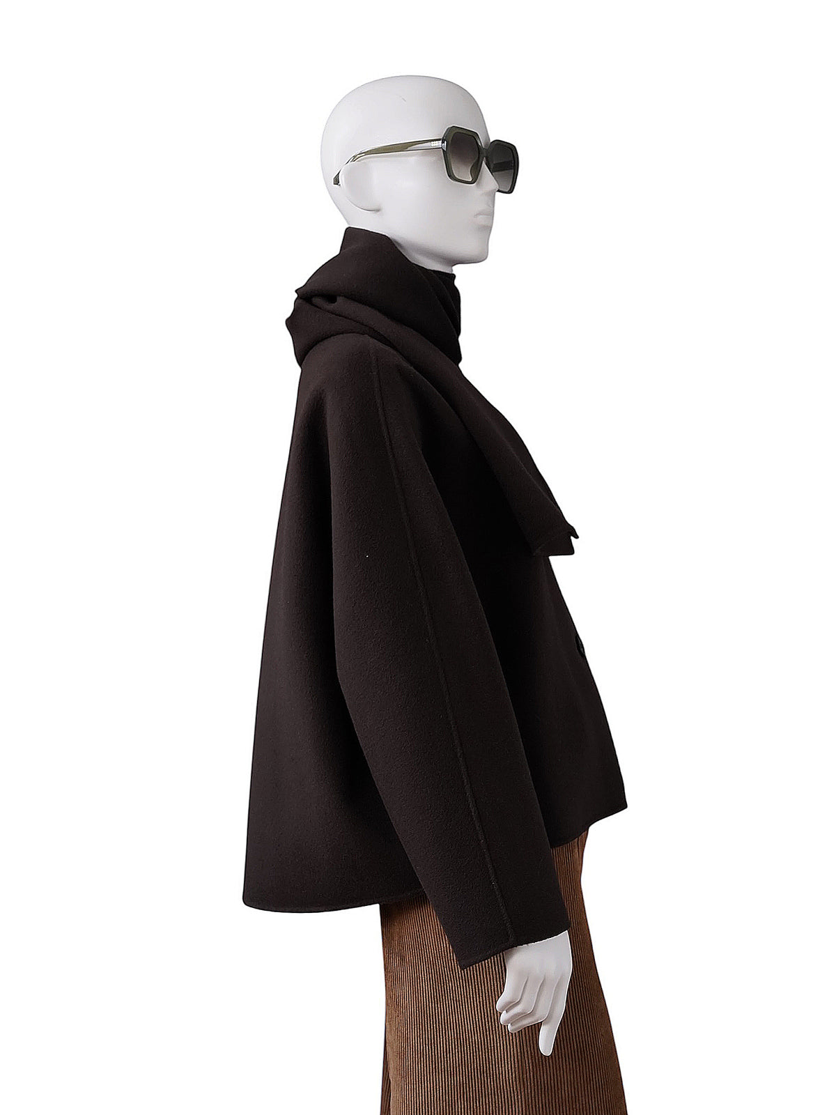 Schokoladenbraune Wolljacke mit abnehmbarem Schal von FFC – Ansicht 3