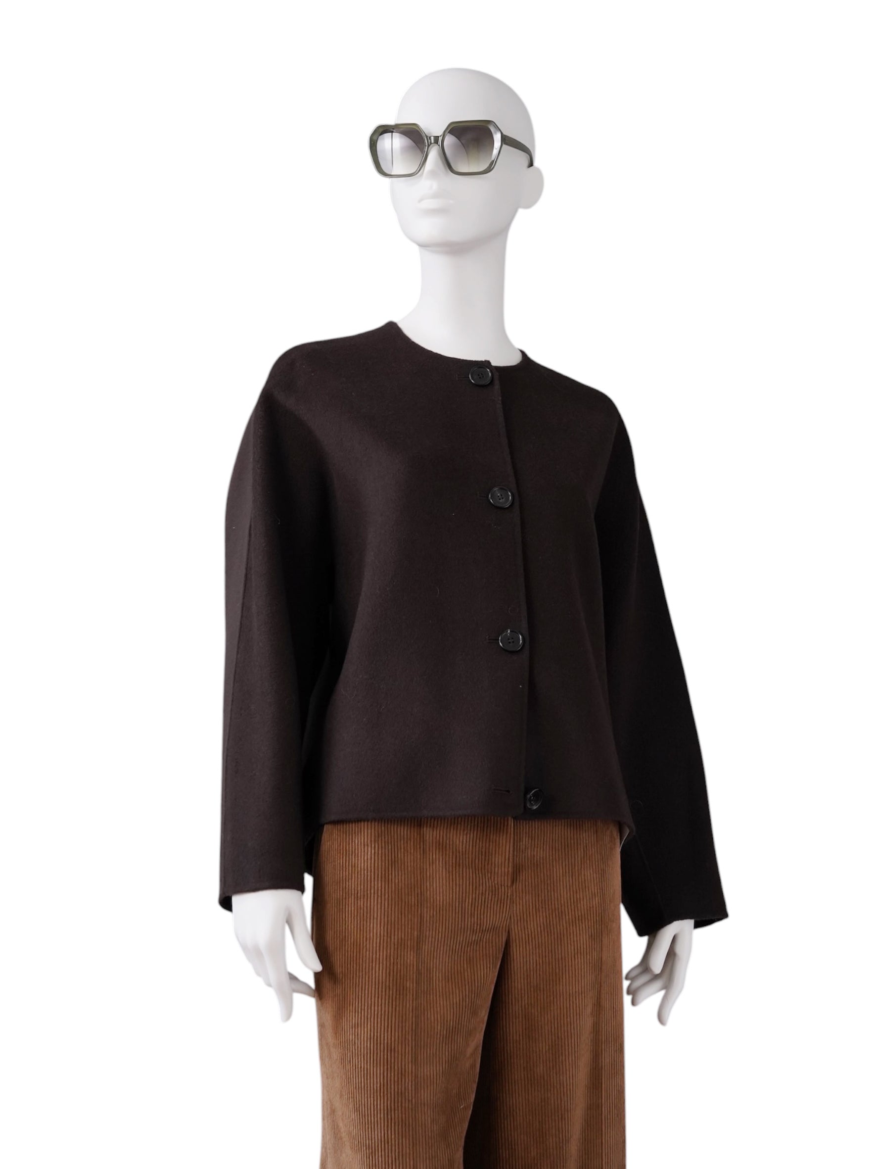 Schokoladenbraune Wolljacke mit abnehmbarem Schal von FFC – Ansicht 5