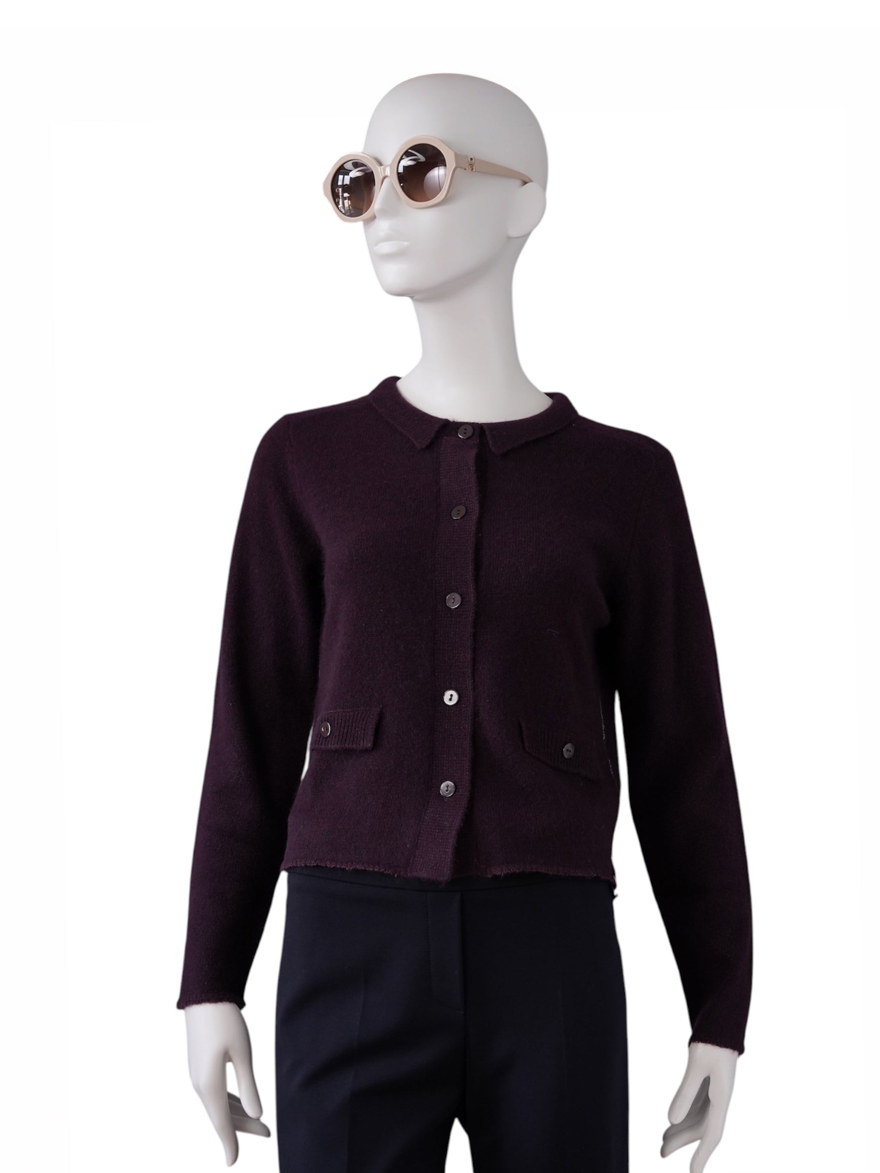 Bordeauxfarbene Strickjacke aus Cashmere und Cotton von Henry Christ