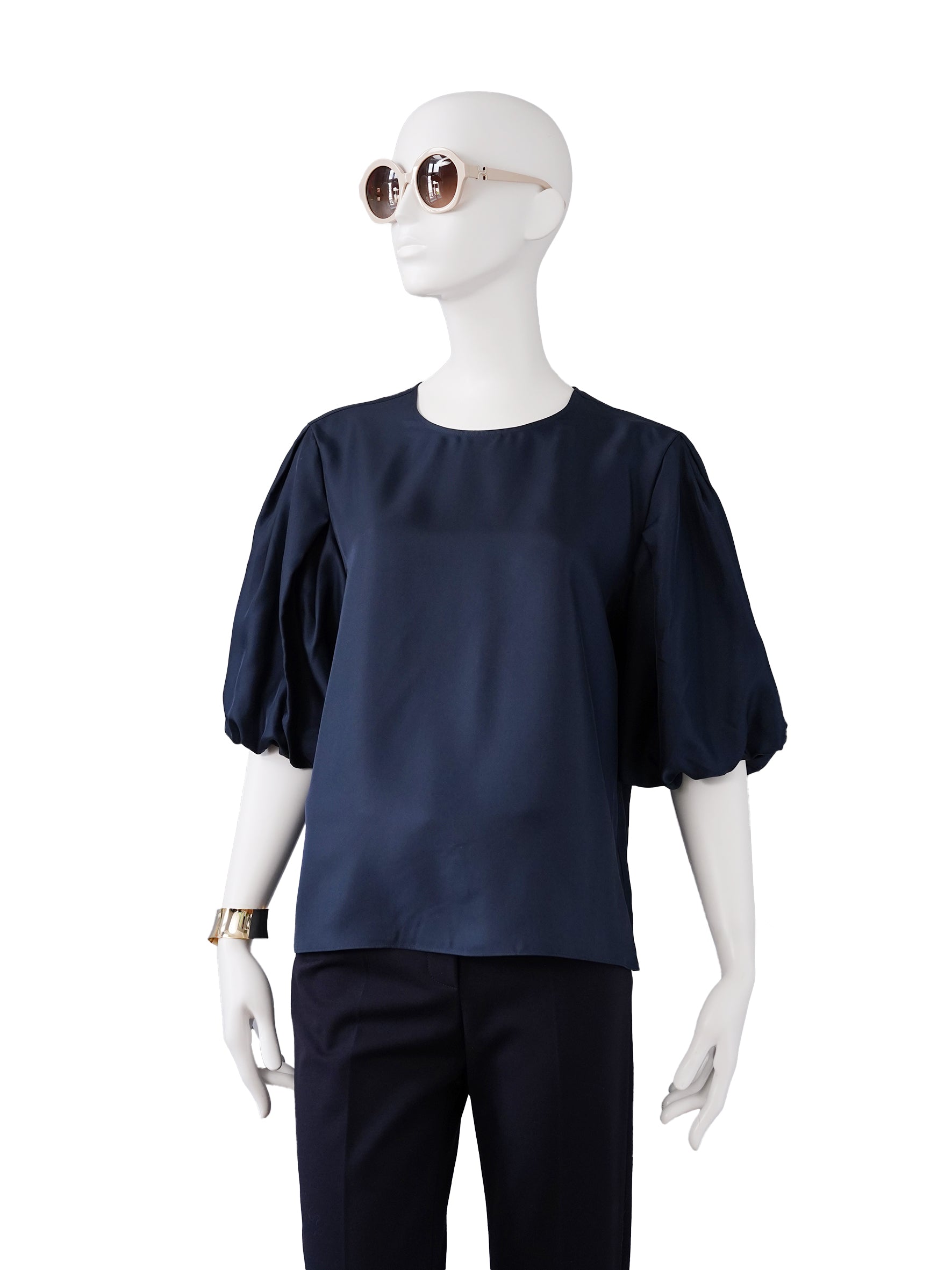 Dunkelblaue Seidenbluse von Alcidia da Veiga