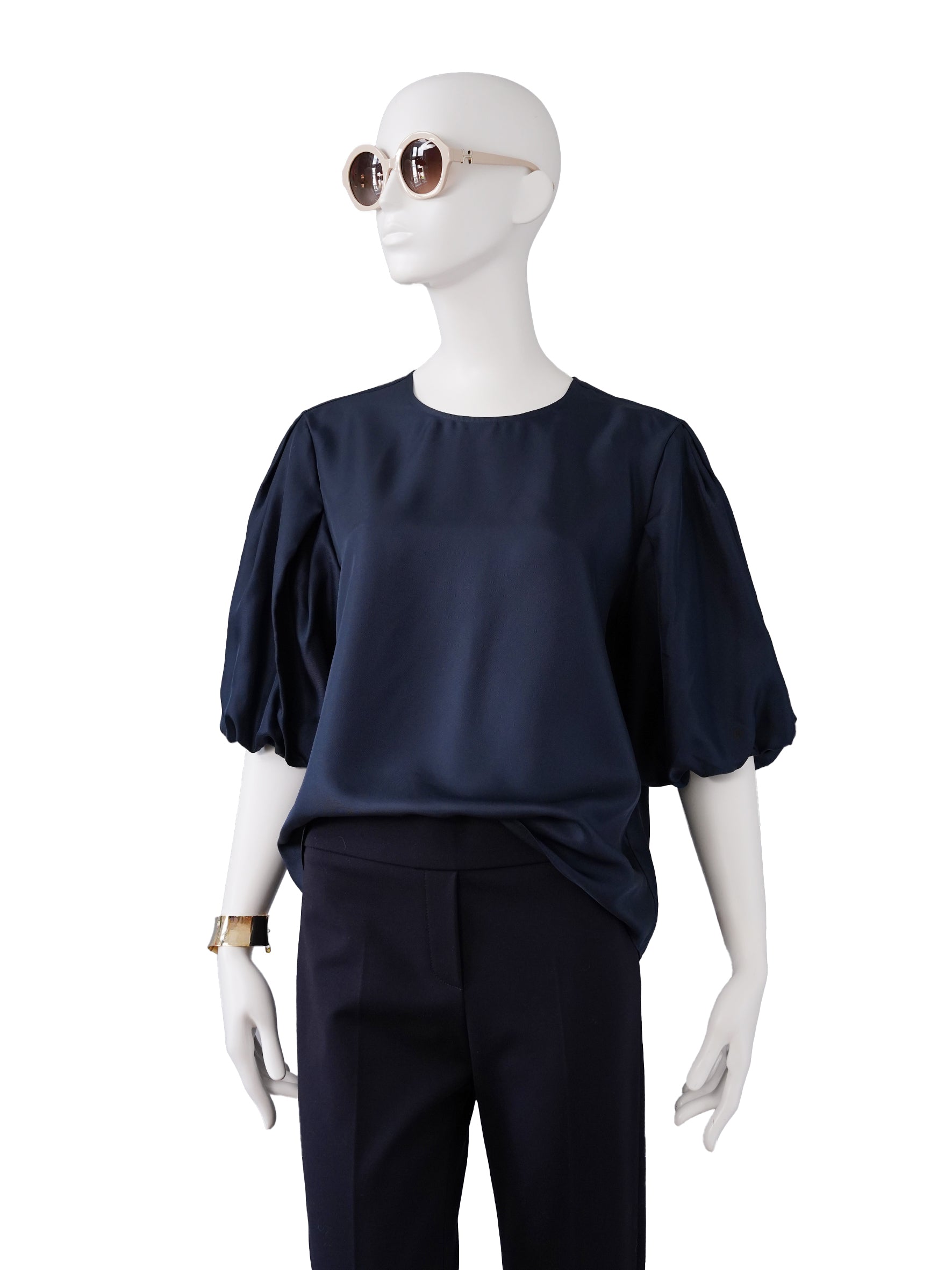 Dunkelblaue Seidenbluse von Alcidia da Veiga – Ansicht 2