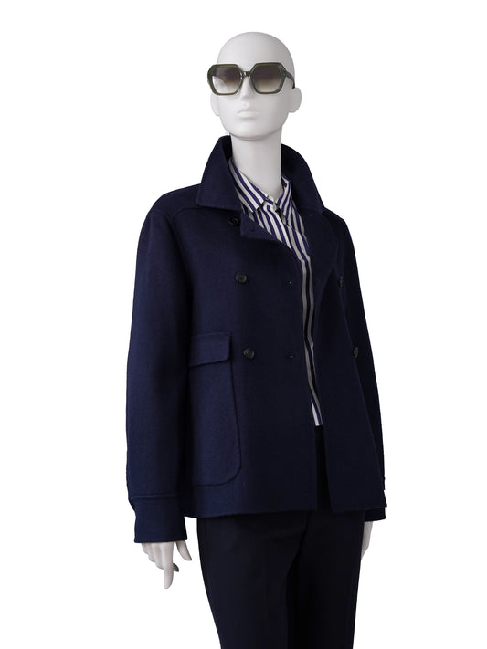 Dunkelblaue Double-Face Cabanjacke aus Wolle und Kaschmir von ODEEH – Ansicht 3