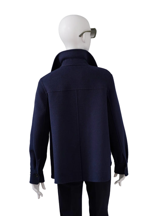 Dunkelblaue Double-Face Cabanjacke aus Wolle und Kaschmir von ODEEH – Ansicht 4