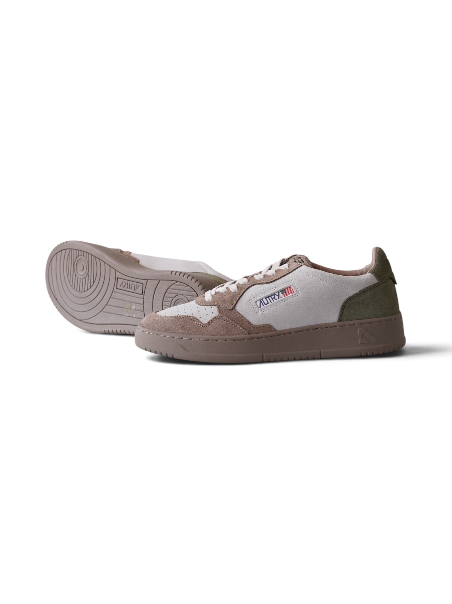 Braun/Grauer Velour Autry-Sneaker mit grüner Ferse „Medalist“ von Autry – Ansicht 2