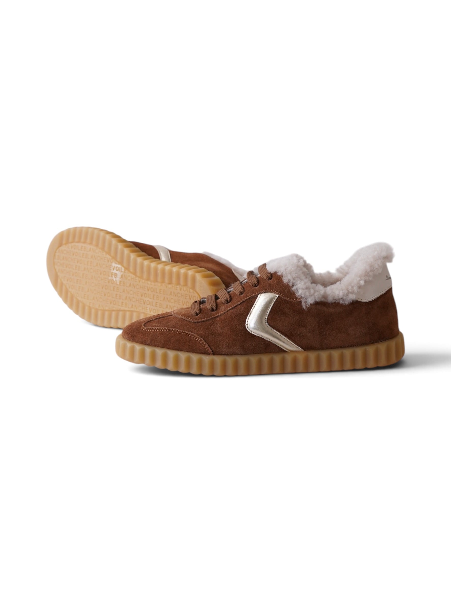 Cognacfarbener lammfellgefütterter Velour-Sneaker „Ines“ von Voile Blanche – Ansicht 2