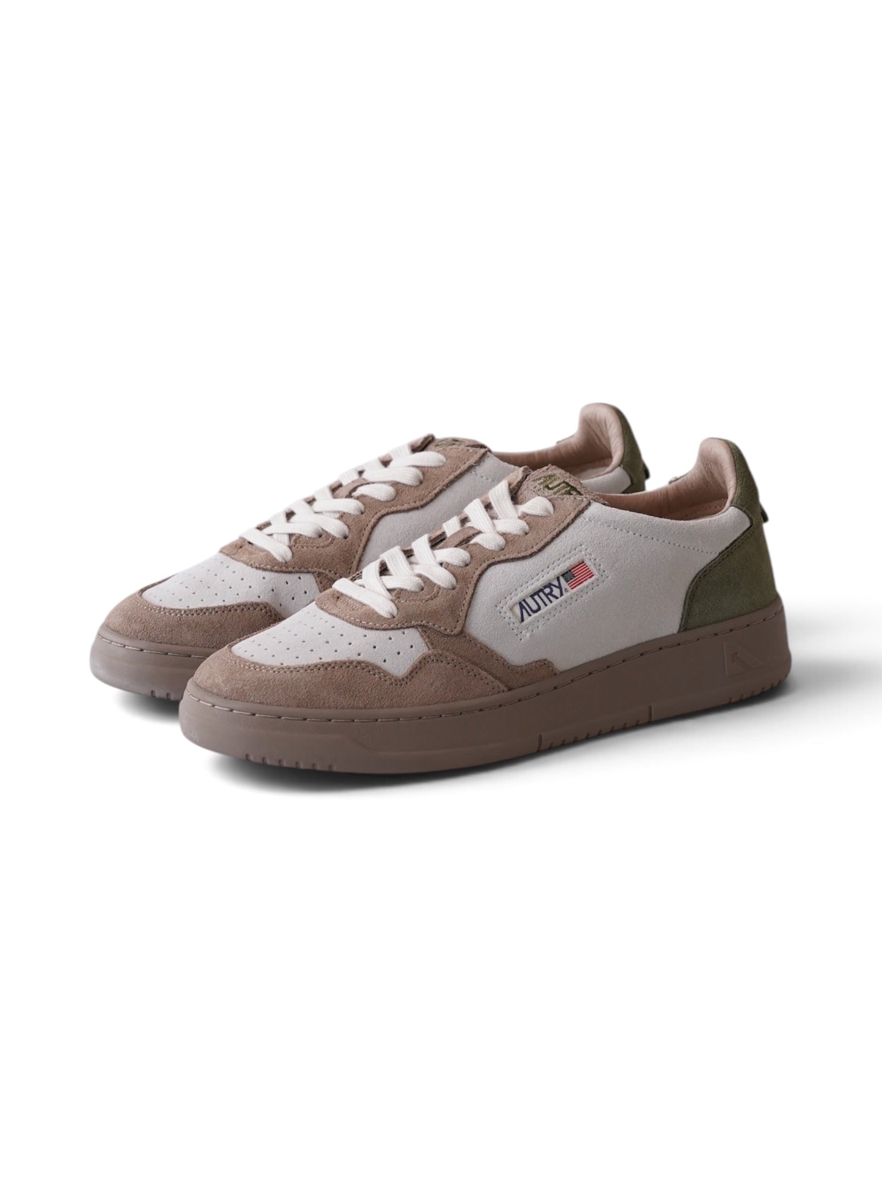 Braun/Grauer Velour Autry-Sneaker mit grüner Ferse „Medalist“ von Autry