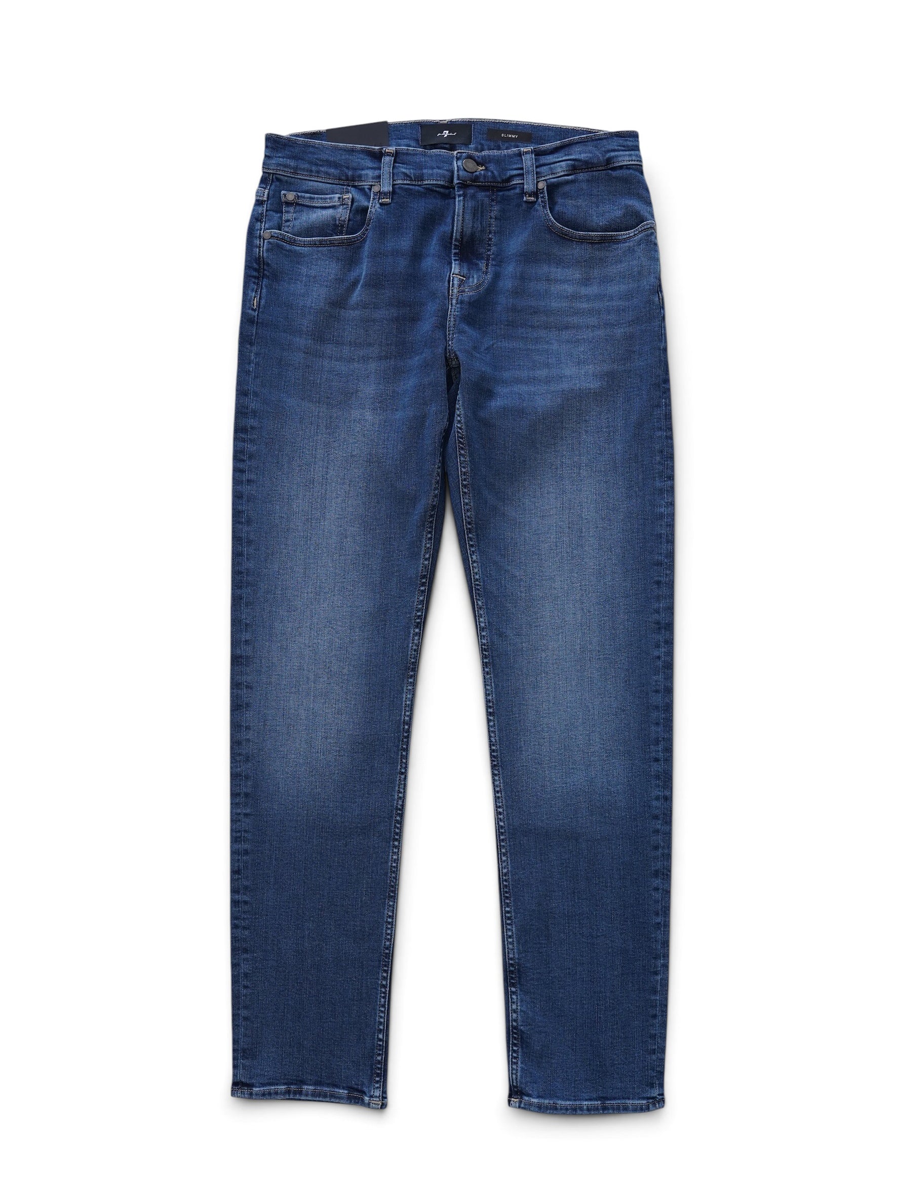 Mittelblaue Slimmy-Jeans mit Used-Waschung von 7 For All Mankind