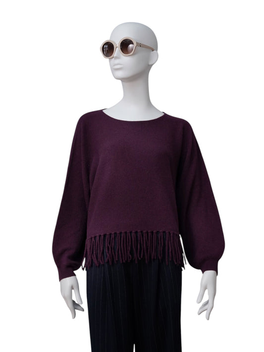 Bordeauxfarbener Kaschmir-Pullover mit Fransensaum von S.Marlon – Ansicht 3