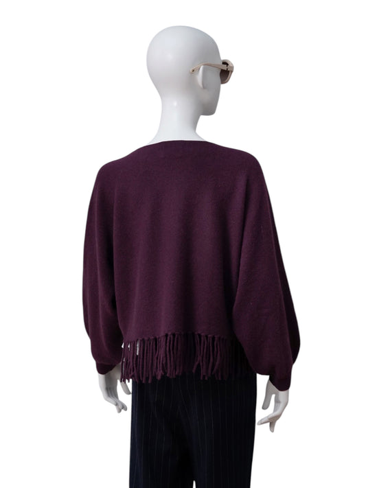 Bordeauxfarbener Kaschmir-Pullover mit Fransensaum von S.Marlon – Ansicht 4