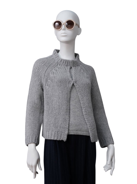 Grau melierte Kaschmir-Strickjacke von S.Marlon – Ansicht 4